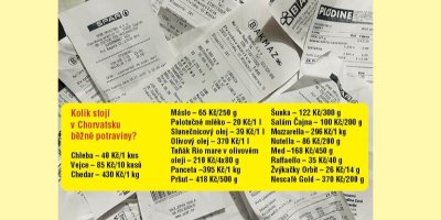 Ukázka cen běžných potravin a pochutin v chorvatských supermarketech