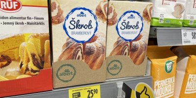 Balení bramborového škrobu v obchodě