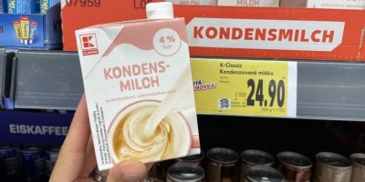Kondenzované mléko značky K-Classic v supermarketu