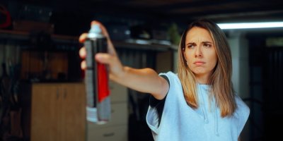 Žena hubí hmyz sprejem