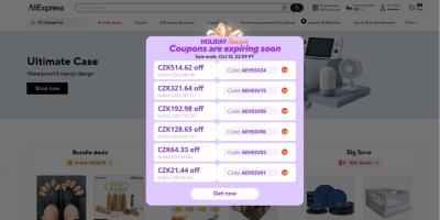 Tabulka s kupony na e-shopu společnosti AliExpress