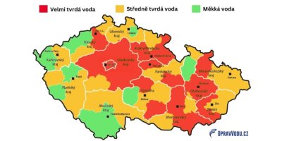 Mapa tvrdosti vody v rámci ČR