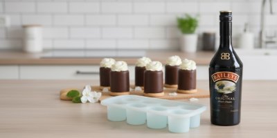 Lahev Baileys a v pozadí dezerty