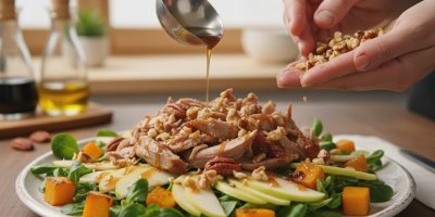 Salát z trhaného husího masa s jablky a dýní 