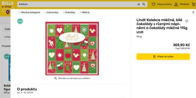 Web Billa s produktem Lindt