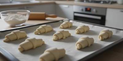 Rohlíky na plechu připravené na pečení v troubě
