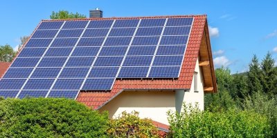 Solární panely na střeše rodinného domu