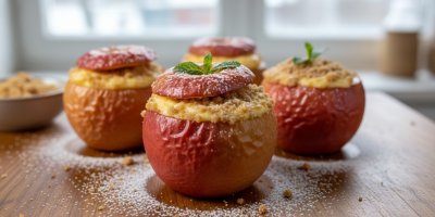 Pečená jablka s cheesecake krémem a drobenkou