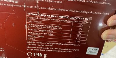 Zadní strana adventní čokolády