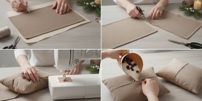 Žena vyrábí polštářek plněný rýží a bobulemi