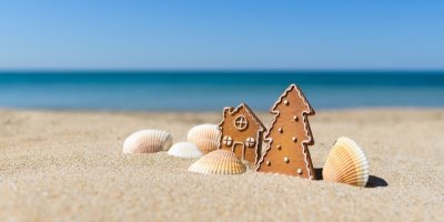 Vánoční perníčky a mušle v písku u moře