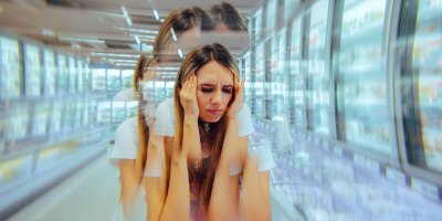 Žena, které je špatně v obchodě