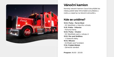 Vánoční kaminon Coca-Cola, seznam termínů a míst