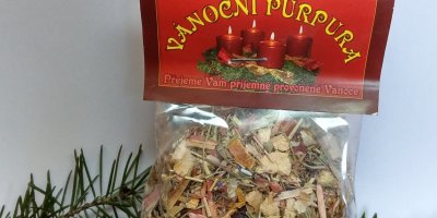 Vánoční purpura v produktovém obalu
