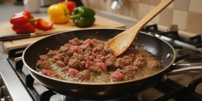 Příprava masa na pánvi