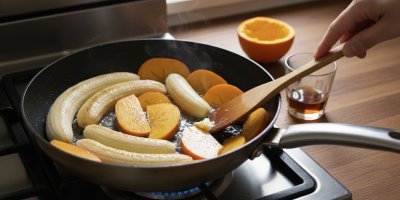 Flambování kaki a banánů