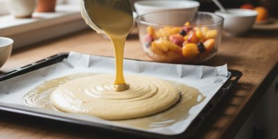 Těsto se lije na plech