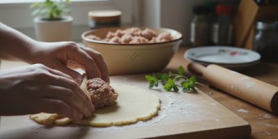 Příprava knedlíků s masem