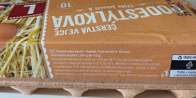 Etiketa na platu čerstvých vajec