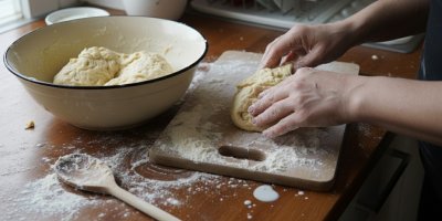 Žena připravuje těsto na koblihy