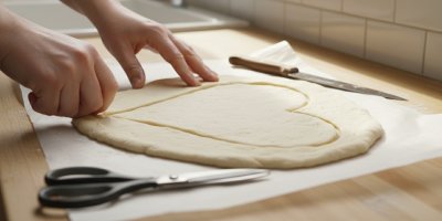 Vykrajování těsta na pizzu do tvaru srdce 