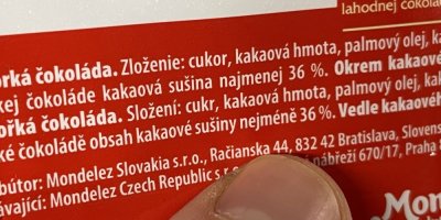 Etiketa na obalu tabulkové čokolády