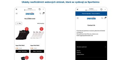 Ukázky neoficiálních webových stránek, které se vydávají za Sportisimo