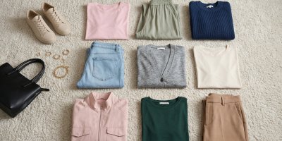 Poskládané oblečení na koberci