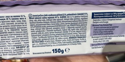 Zadní strana obalu čokopiškotů