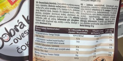 Zadní strana obalu balené kaše