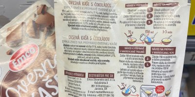 Zadní strana obalu ovesné kaše