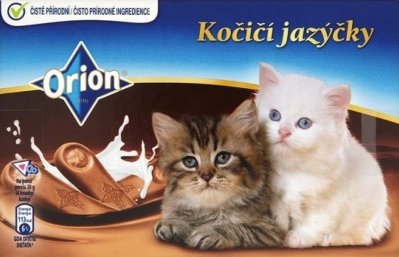 Produktový obal čokoládových tyčinek Kočičí jazýčky Orion