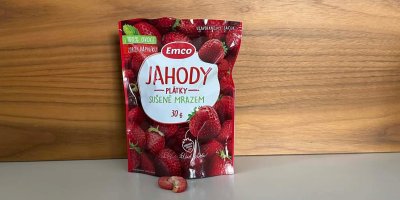Jahody sušené mrazem v produktovém obalu