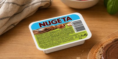 Kelímek Nugety na dřevěném stole