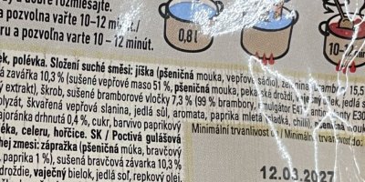 Zadní strana obalu polévky v sáčku
