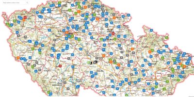 Mapa ČR se zaznačenými místy ke koupání