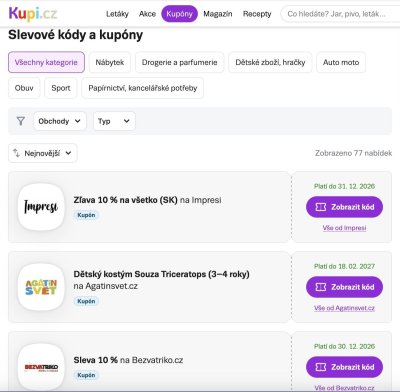 Nová stránka Kupi.cz s kupóny