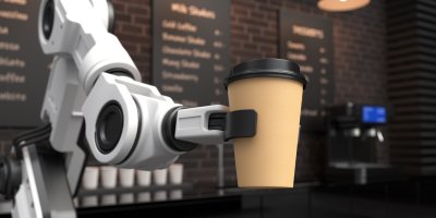 Robot v kavárně podává kávu