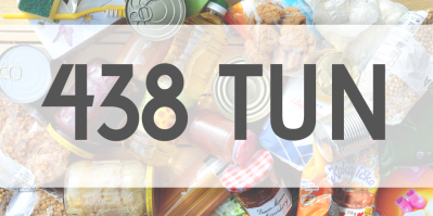 Trvanlivé potraviny, v popředí velký titulek "438 tun"