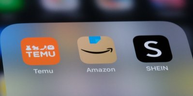 Ikony nákupních aplikací Temu, Amazon a Shein