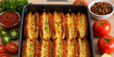Hotdogy z trouby v pekáči, okolo rajčata, omáčka