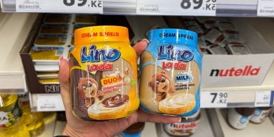 Pomazánky Lino Lada v ruce proti regálu