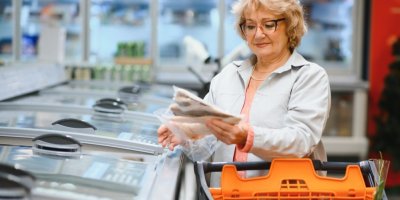 Žena vybírá v supermarketu mražené ryby