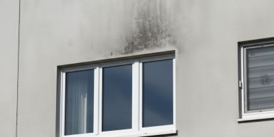 Okno s černou skvrnou na fasádě