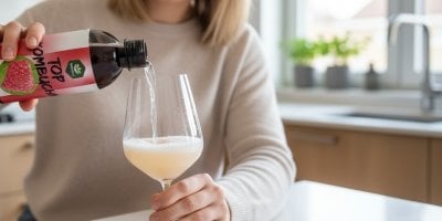 Nalévání kombuchy z lahve do sklenice