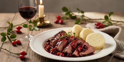 Uvařte si sváteční kančí maso se šípkovou jako z myslivecké chaty. Omáčka, co se rozplyne na jazyku