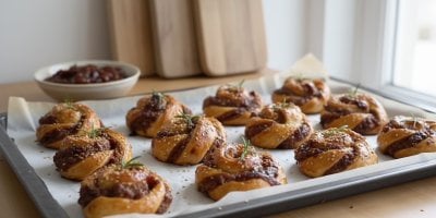 Voňavé masové šneky s cibulovou omáčkou a rozmarýnem. Jednoduchý recept, který si zaručeně uložíte