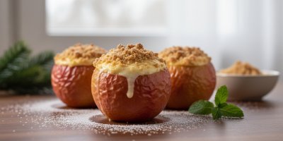 Pečená jablka s cheesecake krémem a drobenkou: Voňavý zimní dezert z horkovzdušné fritézy