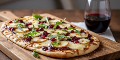 Recept na křupavý flatbread s hruškou, brie a brusinkami, který je hotový za 20 minut a chutná přímo božsky