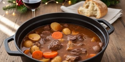 Hovězí na víně z jednoho hrnce, které se rozpadá na vidličce